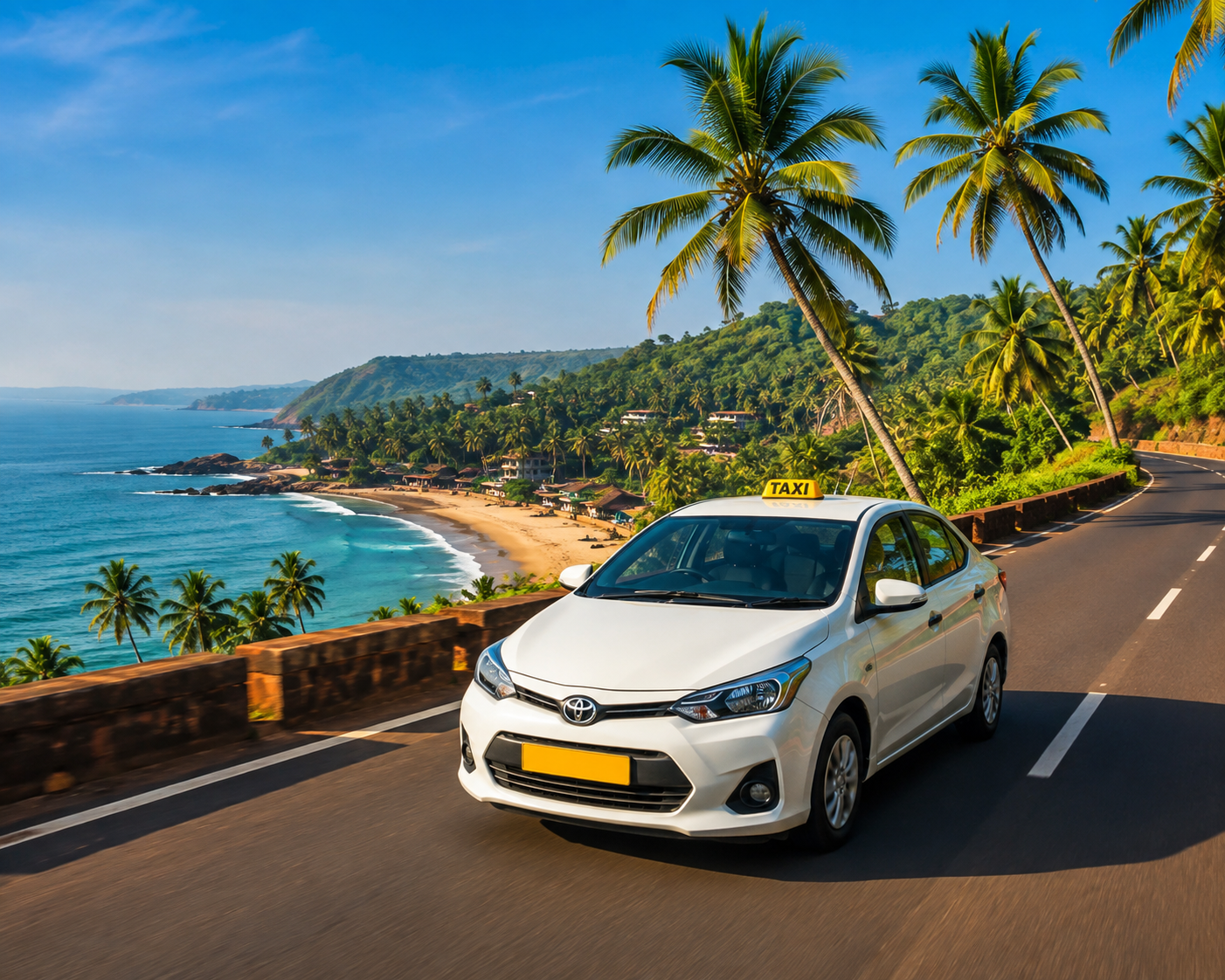 Taxi driving along the Goa coast